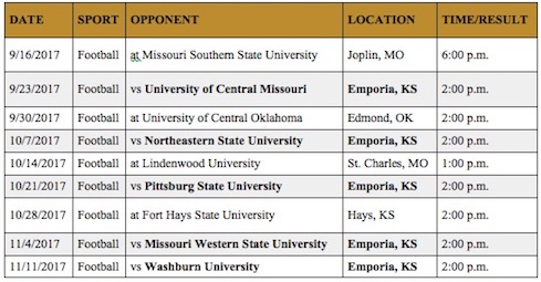 Hornet Football Schedule